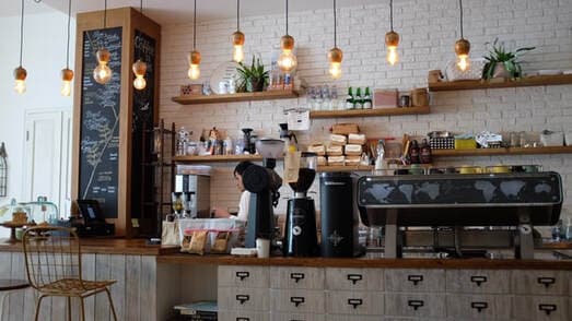 The counter of a busy coffee shop